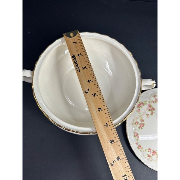 Pope Gosser Florence Covered Bowl 7” Pink Floral China w/ Lid & Gold Trim - Picture 11 of 11